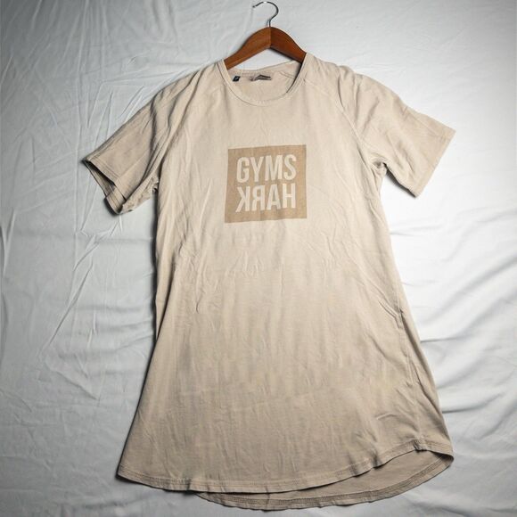 Gymshark T-Shirt Men’s Sz Small Tan Training Athleisure Graphic Block Print Lift - Picture 1 of 9